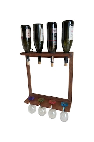 Ahşap Kayın Ağacı Şaraplık Kadehlik Bar Dekoru 44 50 Cm