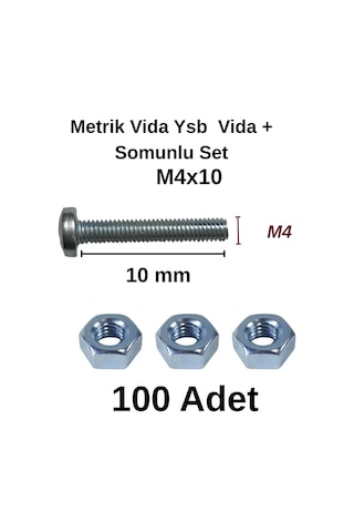 Tuğra Hırdavat M4x10mm Metrik Vida Ysb - Somunlu 100'lü Takım 0-0