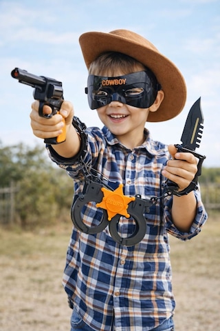 Cowboy Oyuncak Seti Maske, Rozet, Kelepçe Ve Aksesuarlar Çocuk Rol Oyun Seti