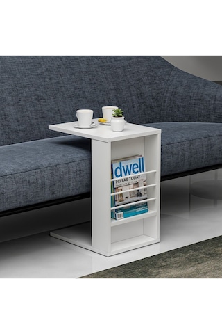 Beyaz Willy Tekerlekli C Sehpa Beyaz