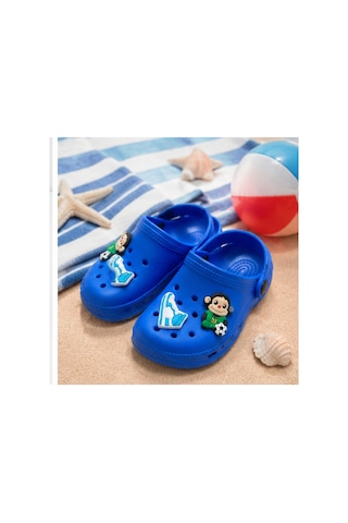 Rony Pony Kids Erkek Çocuk Mavi Figürlü Delikli Arka Bantlı Sandalet Terlik