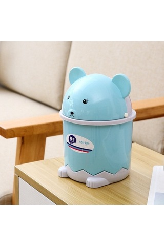 Prestigegoods Pembe Döner Kapaklı Mini Çöp Kutusu, Sevimli Masaüstü Kağıt Sepeti, Plastik, 12,5x14x20,7cm/