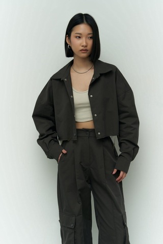 Mai Collection Mai Studios Co. Abra Antrasit Crop Gömlek Pantolon Takım Antrasit