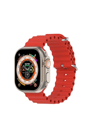 Caseonn Apple Watch Uyumlu Series 9 45mm Kordon Suya Dayanıklı Okyanus Silikon Kayış Kırmızı