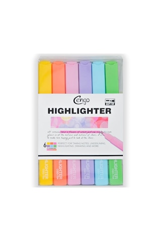 Cengo Kare Tipi Highlighter Fosforlu Kalem Fluorescent Renkler 6lı Set Cgo704 Çok Renkli