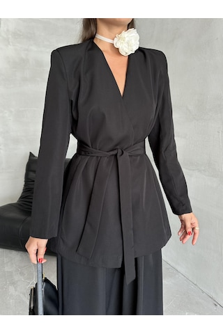 Siyah Elegant Kuşaklı Ceket Siyah