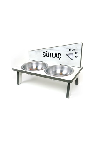Realwood Suya Dayanıklı İsim Baskılı Çelik Kaseli Kedi Köpek Mama Stantı