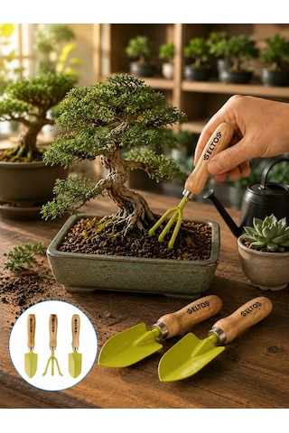 Northcity Saksı Bitkileri İçin Ergonomik Bahçe El Aleti Seti - Ahşap Saplı Bonsai Kaktüs Bakım Aracı