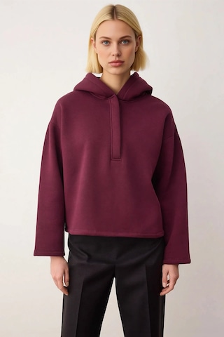 Benerly Kadın Kapüşonlu Düşük Kol Oversize Örme Sweatshirt Fonksiyonel Da Mürdüm