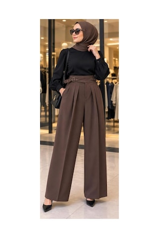 Ghisa Yüksek Kemerli/tokalı Bol Paça Pantolon Kahverengi - 943372997 Kahverengi