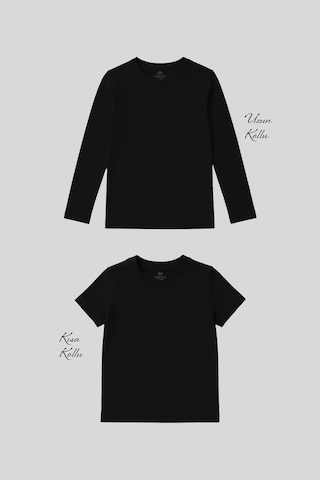 Standart Fit Basic O Yaka 2li Paket Siyah Unisex Çocuk T-shirt Siyah