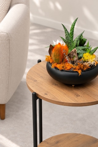 Arpelia Yuvarlak Tablalı İki Katlı Sehpa Q42x60 Cm Lava - Atlantik Çam