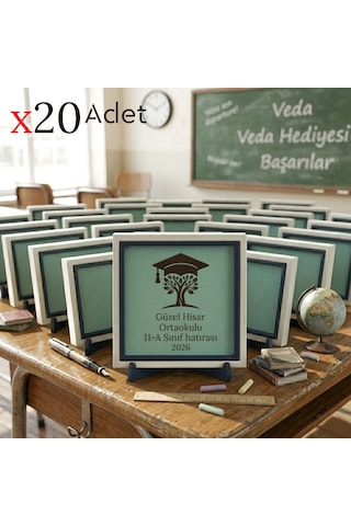 Mezuniyet Hatırası Kişiye Özel 20'li Set Hayat Ağacı Ve Kep Tasarımlı Sınıf Hediyesi 10x10 Cm