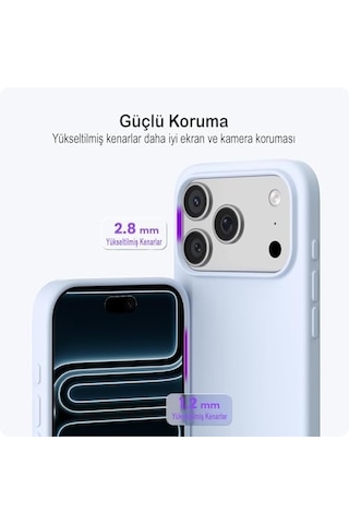 Apple iPhone 17 Pro Uyumlu Silikon Telefon Kılıf Arka Kapak Koruma Leke Tutmaz Kolay Temizlenen Kutulu Özel İnce Hafif Dayanıklı Kaymaz Modern Tasarım Lansman Kalitesinde Bebe Mavi