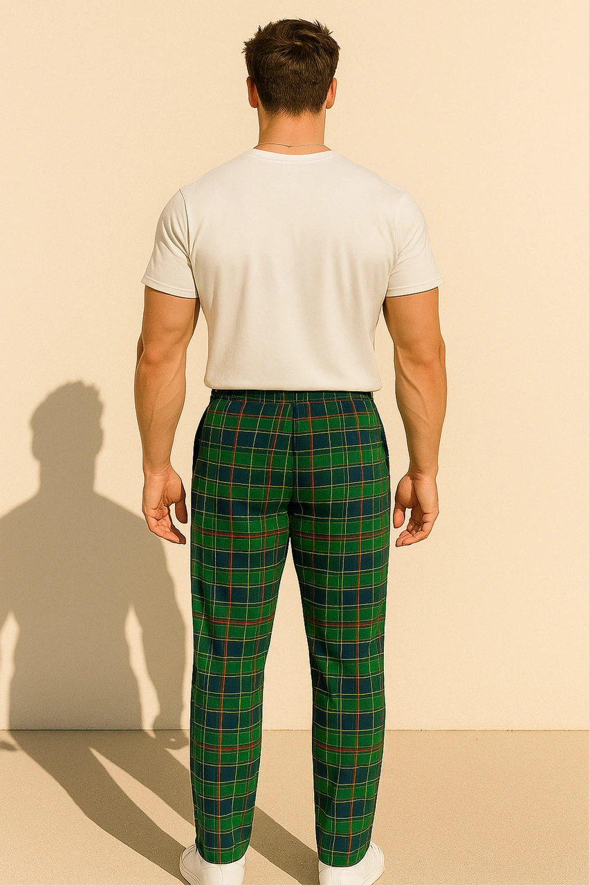 Erkek %100 Pamuk Cepli Ekose Pijama Altı Yeşil Yeşil Ekose