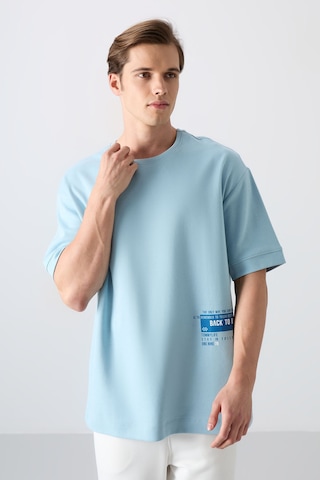 Tommy Life Açık Mavi Pamuklu Kalın Yumuşak Dokulu Oversize Fit Baskılı Erkek T-shirt - 88322 Açik Mavi