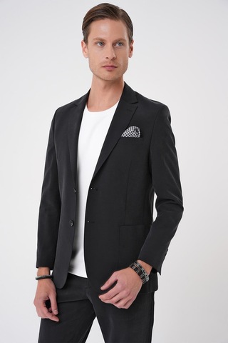 Slim Fit Torba Cep Spandex Karışımlı Casual Siyah Ceket C 714 Siyah