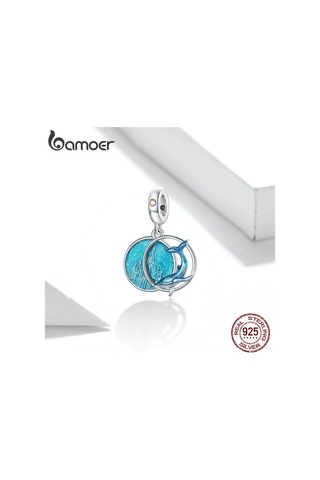 Bamoer 925 Ayar Gümüş Emaye Denizaltı Balinalar Mavi Okyanus Charm Kolye Orijinal Bilezik Veya Bileklik Gümüş