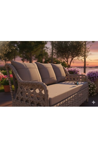 Zeytin Deluxe Rattan/örgü Bahçe Ve Balkon Koltuğu - 3 Kişilik Gri