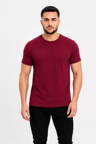 Defymoda Erkek Basic Tişört Bisiklet Yaka Kısa Kol Günlük Yazlık Slim Fit T-shirt - Bordo