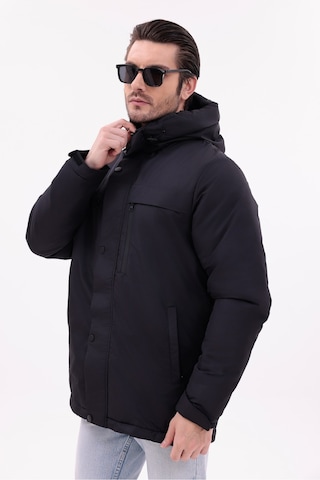 Blayn Jeans Erkek Polarlı Kürklü Su Ve Rüzgar Geçirmez Kapüşonlu Kışlık Mont & Kaban & Parka Siyah