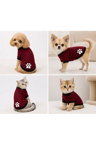 Pati Desenli Swit Kedi Ve Köpek Kıyafeti Bordo Small 32 Cm-38 Cm