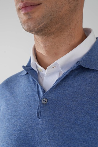 Bisse Indigo Düğmeli Polo Yaka Erkek Yün Triko Tr24k24201 D66 Indigo