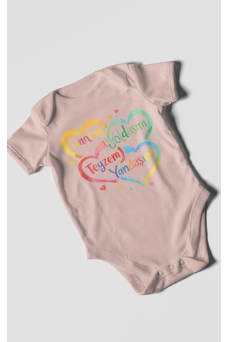 Morivokids Annem Yoldaşım Teyzem Yandaşım Kısa Kollu Bebek Body Pastel Pembe