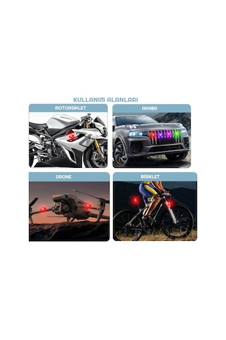 USB Şarjlı LED Bisiklet Arka Stop Uyarı İkaz Işığı 2 Adet Çok Renkli