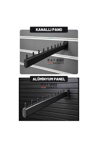 5 Adet - Kanallı Pano Baston Askılık 40 Cm Alüminyum Panel Uyumlu Mağaza Raf Askı Aparatı Siyah