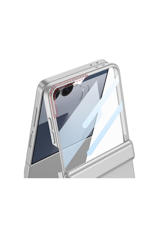 Thegencoo Samsung Uyumlu Galaxy Z Flip 7 Kılıf Zore Kıpta Standlı Kapak - Gümüş