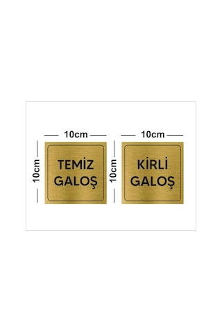 Temiz Galoş Kirli Galoş Metal Yazı Gold Renk Arkası Yapışkanlı 10cm X 10cm