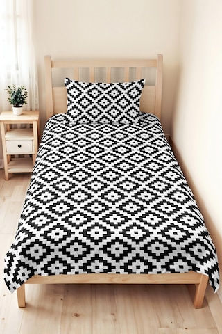 Siyah Geometrik Genç Odası Tek Kişilik Pike Takımı - Modern Minimal 160x220 Cm Kapitone Yatak Örtüsü Mistik Örtü Tonu
