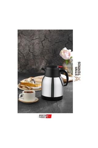 Star Termos 1 .5 Litre Çift Kat Paslanmaz Çelik Termos Piknik Kamp Outdoor Ofis Otel Kafe Okul Sth-6155 Siyah