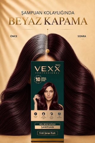 Vexx Professional Beyaz Kapatıcı Pratik Boya Şampuan Şarap Kızılı 5.66 Amonyaksız Formül 300 Ml.