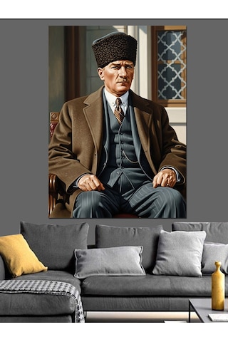 Mustafa Kemal Atatürk Oturuşu Dekoratif Kanvas - Mdf Ahşap Tablo