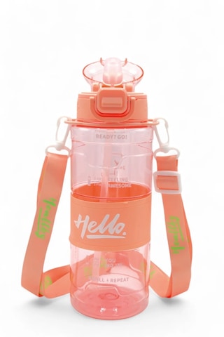 Hello Pipetli Suluk 800 Ml Renkli Askılı Su Şişesi Çocuk Ve Yetişkin Okul Seyahat İçin Gıda Sınıfı Plastik Sızdırmaz Matara Mor Turuncu