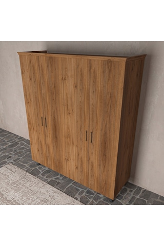 Renazzo Soft Wood 4 Kapaklı Masif Ahşap Gardırop Ceviz