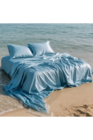 Antibakteriyel Terletmeyen İpek Saten Yastık Kılıfı 2'li 50x70 Mavi Mavi