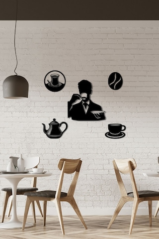 Ahşap Tablo Dekoratif Duvar Süsü Kahve Ve Çay Temalı Kafe Ve Çay Ocakları İçin Siyah Renk