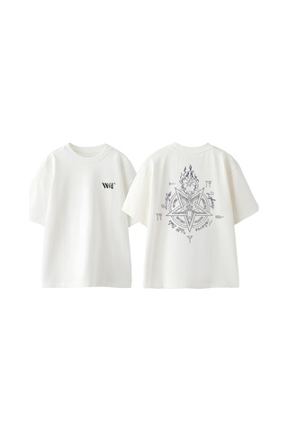 Thewert Şeytan Geschichten Tasarım Sırt Baskılı Pamuk Beyaz Oversize T-shirt