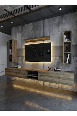 Resital Ledli Duvara Monte Tv Sehpası - Ceviz - W6001-2 Ceviz