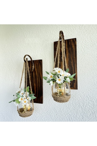 Papatya Çiçekli, Ledli Ceviz Aplik, 2’Li Set Diğer