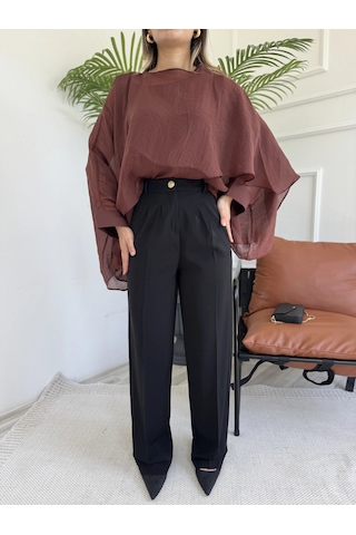 Keymoda Kadın Pileli Palazzo Pantolon Siyah