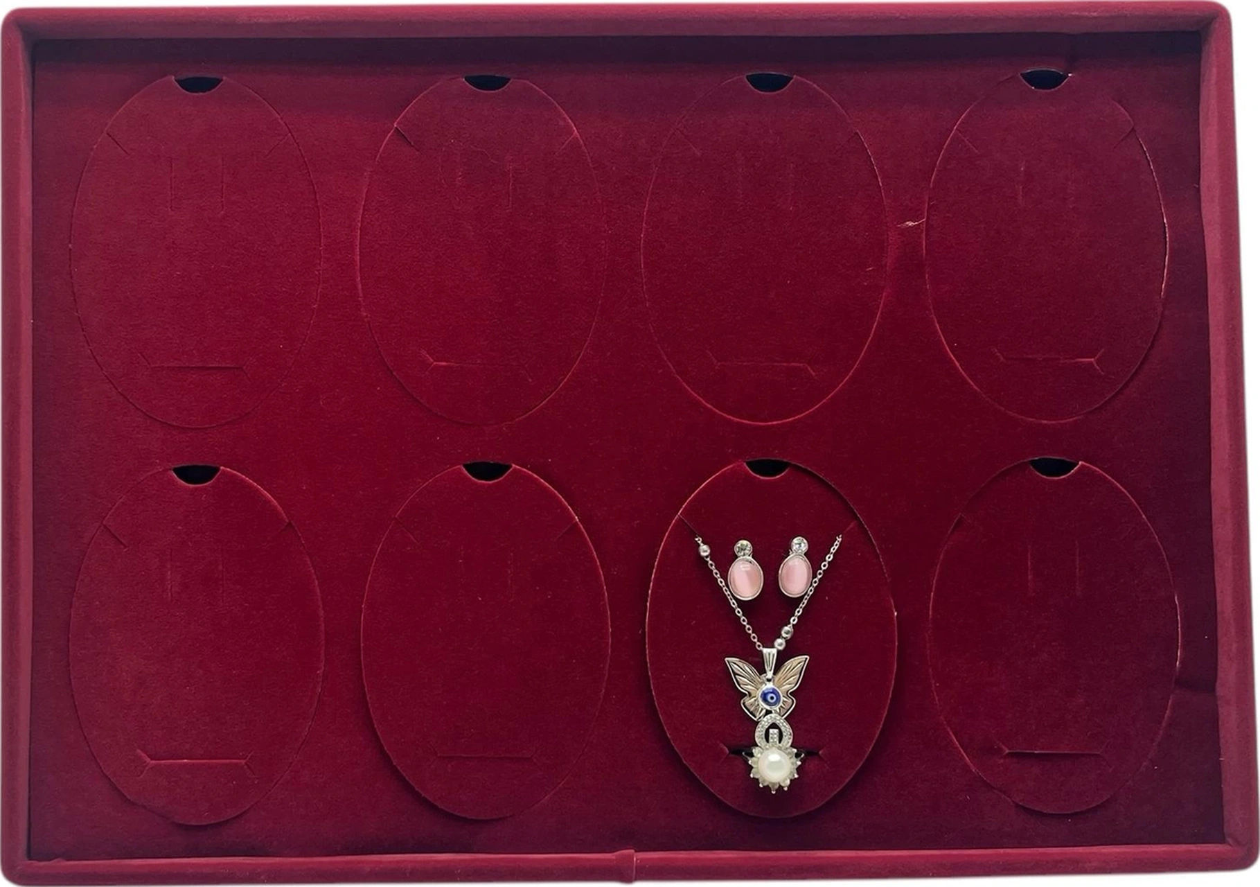 Süet Kumaş Bordo 34-24 Cm Ayaklı 8 Pedli Kolye Tabla Stand