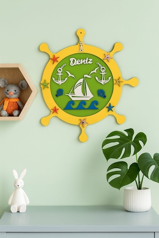 Çocuk Odası Kapı Veya Duvar Süsü Kişiye Özel İsim Yazılı No:1002 Yeşil - Sarı