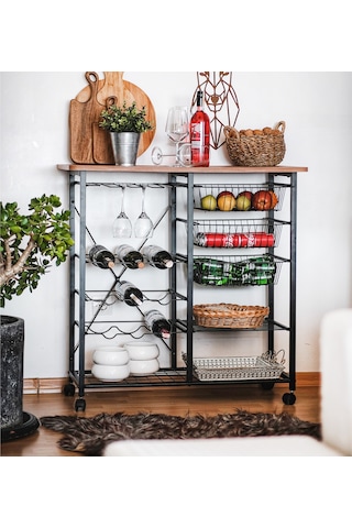 Tekerlekli Raf Mutfak Bangosu Şaraplık Kahve Köşesi 5195