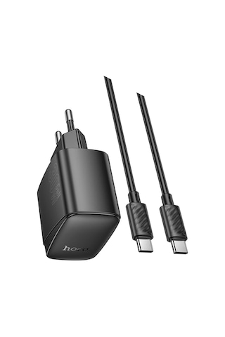 Hoco. Cs61a Bright 30w 1 Adet Type-c Ve 1 Adet Usb 3.0 Qc Çıkışlı Ekstra Type-c To Type-c Kablolu Pd Hızlı Şarj Aleti - Siyah