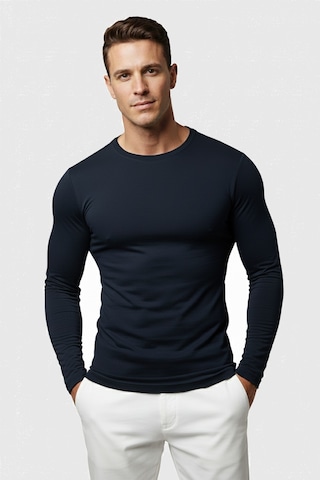 Rizzup Lacivert Dar Kalıp Likralı %90 Pamuk Erkek Sweatshirt Vücuda Oturan İnce Penye Sweat 2300423