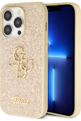 Apple Uyumlu iPhone 14 Pro Max Kılıf Guess Lisanslı 4g Büyük Metal Logolu Glitter Kapak Siyah